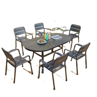 China Simple design modern hot sales furniture outdoor chairs and long table for cafe garden patio set waterproof wood for sale