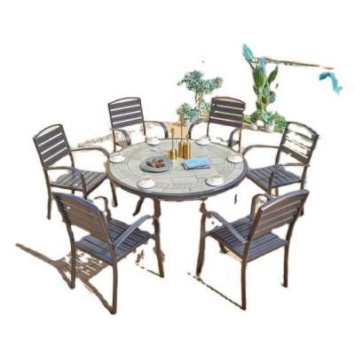 China Modern luxury cast aluminum garden set metal frame with table cast aluminum marble furniture dining set for sale