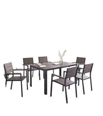 China Hot Sales Modern Outdoor Cafe Furniture Multiple Styles Hot Sales Table And Chairs With Plastic Wood Patio Garden Sets for sale