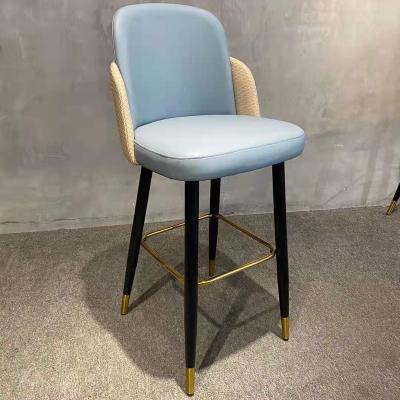 China Modern Light Blue Leather Bar Stools Chairs For Home Bar Kitchen Cafe for sale