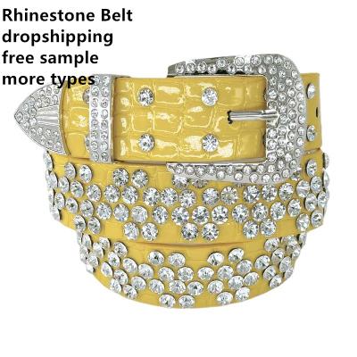 China Free Samples Cowhide Women Rhinestone Belt Fashion Western Cowgirl Bling Studded Rhinestone Belts For Women Men for sale