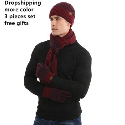 China NEW 2022 Fashion COMMON 2022 Free Samples Unisex Men Women Winter Thicken Beanies Adult Warm Knitted Scarf Hat Gloves Set for sale