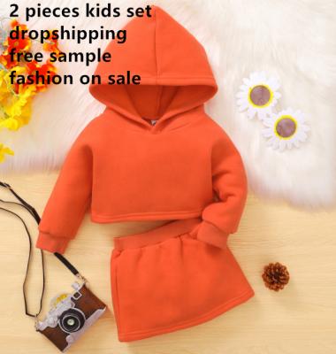 China Winter Free Sample Dropshipping Anti-pilling Solid Baby Clothes Set Wholesale Thick French Terry Kids Clothing Outfits 2 PCs Long for sale