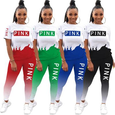 China anti-wrinkle top sale women's letter printed sweatsuit 2 pieces pink set women joggers summer two-piece clothes for sale