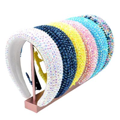 China Luxury Baroque Crystal Bling Colorful Full Diamond Handmade Hair Decoration Women Rhinestone Padded Thick Hairband Headbands for sale