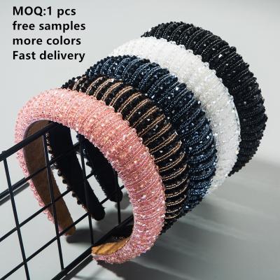 China Fashion 2022 New Free Samples Gifts Fashion Padded Headband Crystal Rhinestone Sponge Headbands For Women for sale