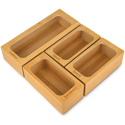 China Eco-friendly Food Storage Bag Holders, Storage Organizer for Ziplock Bag, Bamboo Storage Dispenser (4 Pieces) for sale