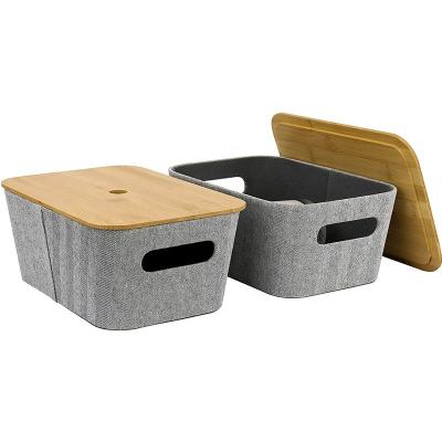 China Eco-Friendly Tissue Storage Basket Set Of 2 For Cube Shelf Cabinet Bookcase Drawer Cabinet, Universal Bin Organizer With Bamboo Lid for sale