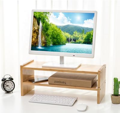 China Bamboo Desktop Monitor Riser Stand 2 Tier Desktop Storage Organizer Eco-friendly for Home and Office for sale