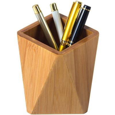 China Eco-friendly Bamboo Wood Pen Holder Stand for Cute Geometric Pot Cup Office Pencil Desk Office Supplies for Kids for sale