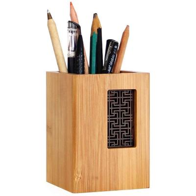 China Bamboo Wooden Desk Pen Pencil Holder Stand Creative Japanese Style Design Eco-friendly Garden for Office School for sale