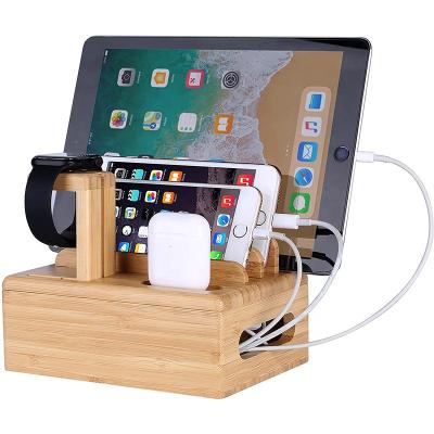 China PORTABLE PORTABLE Bamboo Wooden Organizer Charging Docking Station Charger Holder Cradle Desk Stand Compatible for sale