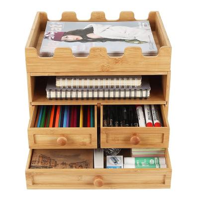 China Eco-Friendly Bamboo Desk Organizer Office Supplies Storage with 3 Drawers and Removable Top Store, Original for sale