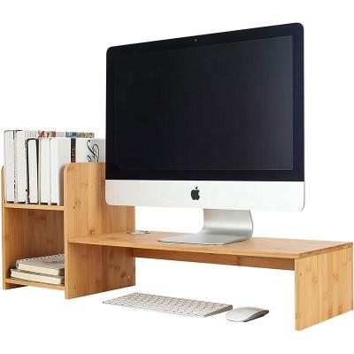 China Expandable Natural Bamboo Monitor Stand with Shelf PC Computer Riser - Ideal for iMac LCD Monitor for sale