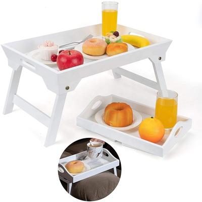 China Eco-Friendly Wooden Bed Tray, Breakfast Tray Table and Sofa Armrest Serving Tray with Folding Legs/Handles for sale