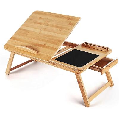 China Adjustable Bamboo Lap Desk, Laptop Stand Laptop Desk Table Breakfast Serving Tray Table Tilting Top Bed with Drawer for sale