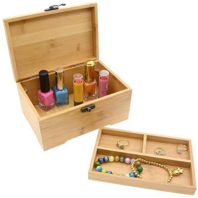 China 7x4.5x3.7 Inch Two-Layer Eco-Friendly Bamboo Jewelry Box Decorative Organizer Tray Storage Case for sale