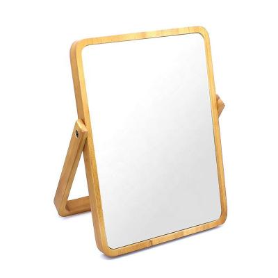 China Rectangle Table Casual Standing Vanity Makeup Mirror Cosmetic Table Mirror with Wooden Frame and Rack Mirror for Hanging for sale