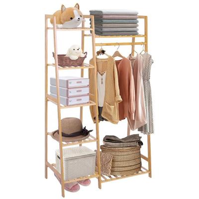 China Eco-Friendly Bamboo Clothes Hanger Rack 7-Tier Storage Shelves Clothes Hanging Rack, Heavy Duty Clothing Rack Minimalist Wardrobe Closet Organizer for sale