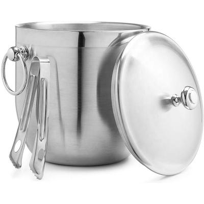 China Sustainable 3 Liter Insulated Stainless Steel Ice Bucket With Bonus Ice Tongs for sale