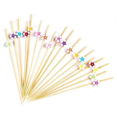 China Disposable Cocktail Picks 100pcs 4.7inch Handmade Bamboo Toothpicks in Multicolor Flower for sale