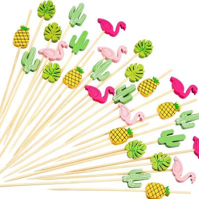 China 200 Pack Disposable Cocktail Picks 4.7 Inch Fruit Sticks Bamboo Toothpicks For Luau Hawaii Beach Party Supplies for sale