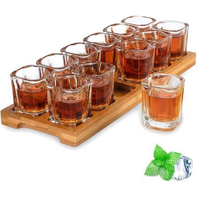 China Viable set of 60ml/2oz 12pcs shot glass, thick base, Tray Holder, for bar, club for sale