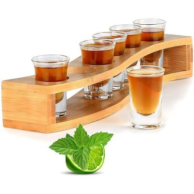 China Sustainable Shot Glass Set - 6pcs 1oz 30ml Bamboo Shot Glass Holder for Drinking Party, Bar, Club for sale