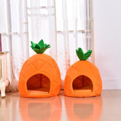 China Travel Hot Seller China Supplies Pet Cat House Cave Cute Pineapple Foldable Window Cat House Bed for sale