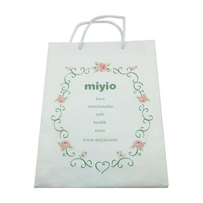 China Free Sample Recyclable Logo Custom Folding White Shopping Clothing Handle Adverisement Paper Bag for sale