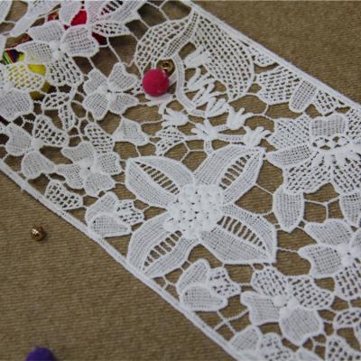 China Viable Wide Fabric Milk Silk White Lace Trim Decorative Embroidery Lace Trim for sale