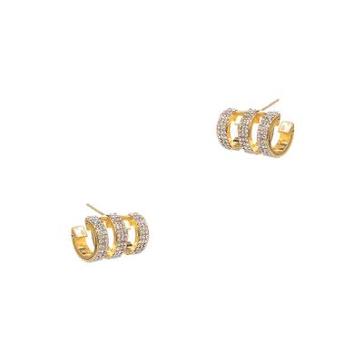 China Fashion Trendy Creative Cute Zircon Vintage Fashion Multi Layered Luxury Layered Wedding Fancy Zircon 18k Gold Plated Stud Earrings For Women Jewelry for sale