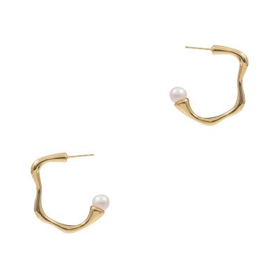 China 2022 Hot Selling CLASSIC Gold Pearl Circle Trendy Thick Twisted Plated Irregular Bamboo Earrings For Women Jewelry for sale