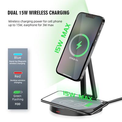 China Mobile Fast Charging Qi Wireless Charger 15W New Magnetic Wireless Rise 2 In 1 Wireless Charger for sale