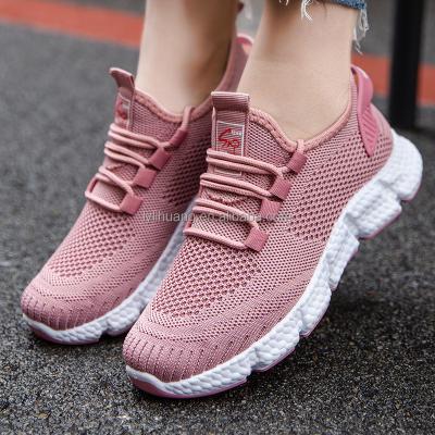 China New fashion trend flight woven casual women's shoes lace up mesh sports breathable running shoes wholesale for sale