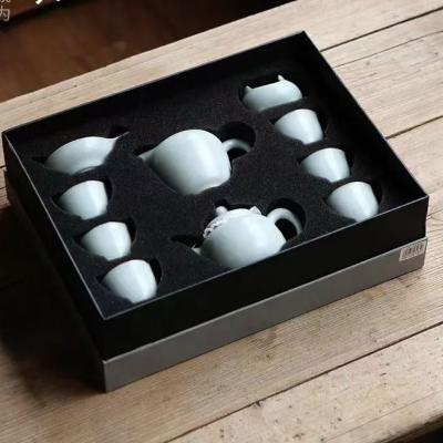 China Viable Chinese Antique Ceramic Sky Blue RU Steam Chinese Antique Ceramic Tea Cup Cover Pot Gongfu Tea Set Gift for sale