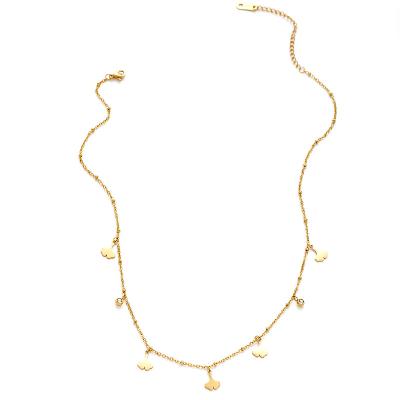 China Environmentally Friendly JUJIE Wholesale Custom 14K Gold Plated Leaves Charm Chain Jewelry Tasty Stainless Steel Necklace for sale