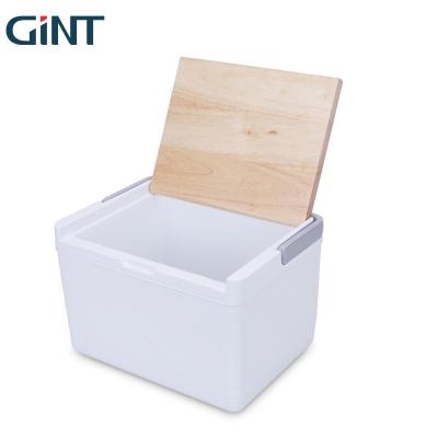 China Gint Cooler Plastic Box Lid Wooden Ice Waterproof Hot Selling Outdoor Camping Cool Box with Knives and Forks for sale