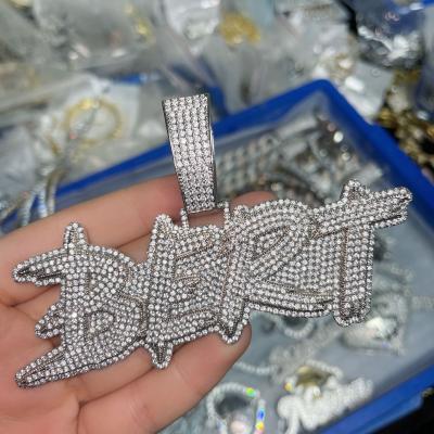 China Long Keeping Color Hip Hop Customized Name Necklace Silver Gold Plated 3D Full CZ Iced Out Custom Big Letter Initial Necklace Pendants for sale