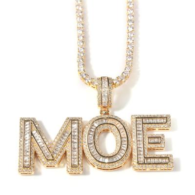 China Long Color Keeping Hip Hop Hitter Bling Iced Out Zirconia Custom Name Plated Necklace 26 Pendants Gold Letter English Initial Necklace for sale