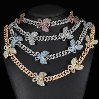 China Hiphop Wholesale 12mm Bling Micro Pave Brass Type Cuban Chain Cuba Hip Hop Butterfly Flip Clasp Miami Necklace Ice CZ Zirconia for sale