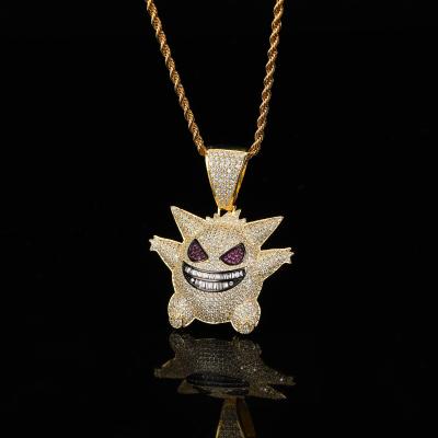 China Ghost CZ Cubic Zircon Shiny Cubic Zirconia Iced Out Feet Jewelry Full Hip Hop Copper Brass Necklace Wire Crystal Faceted Pendant for sale