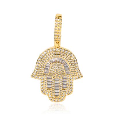 China Hiphop New Arrival Bling Bling Hip Hop Jewelry Gold Plated Iced Out CZ Out Of Diamond Fatima Eye Hamsa Hand Pendant Necklace for sale