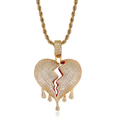 China 2021 New Arrival Hiphop Hip Hop Bling Iced Out Zircon Water Drop Broken Heart Men Woman Jewelry Necklace Pendant for sale