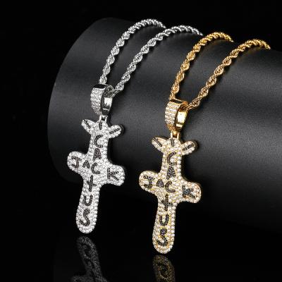 China Accessories Bling Pavhip Micro Hippie Hiphop Christian Religion Prayer Big Size Expresses Jesus Crown Hip Hop Cross Pendant Necklace for sale