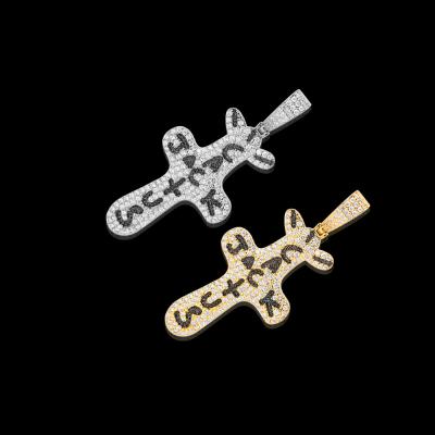 China Religious Prayer Travis Scott Brand Hip Hop Jewelry Iced Out CZ Charm Cactus Jack 14k Gold Diamond Cross Pendant Necklace Lab CZ for sale