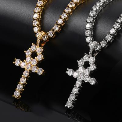 China Big Crystal Jewelry CZ Hip Hop Diamond Gold Hiphop Pendant Jewelry Jesus Christ Bling Zircon Cross Brass Ankh Trendy Silver Rose for sale