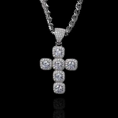 China Hiphop Christian Brass Big CZ Wand Iced Out Silver Religious Zirconia Cross Pendant Necklace Hip Hop Crystal Bling Jewelry Charm for sale