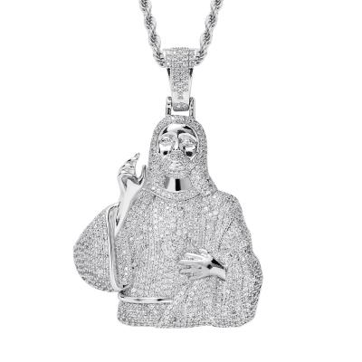 China Hot Selling Micro Body Pendant CZ Diamond Big Christ Jesus Head Hiphop Hip Hop Prayer Religious Solid Brass Jewelry for sale