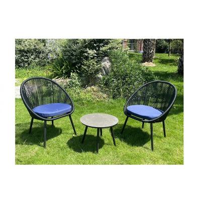 China Outdoor Modern Round 3-Piece Rattan Egg Cushioned Chairs And Steel Table With Adjustable Screws for sale